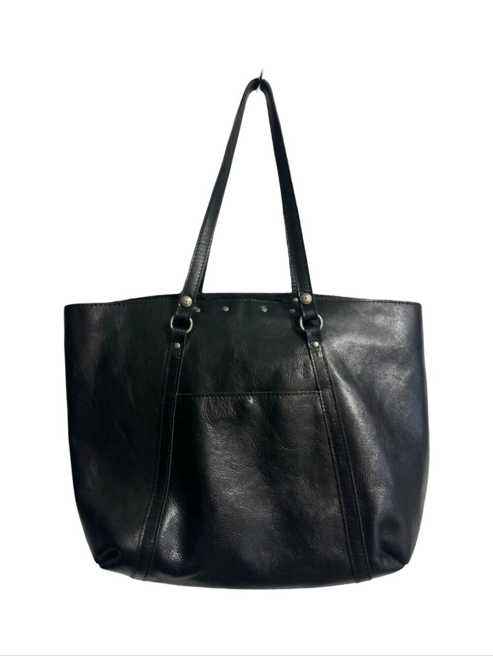 Patricia Nash Black Leather Studded Tote Bag Silver Hardware Metal Bar Detail - Picture 5 of 14